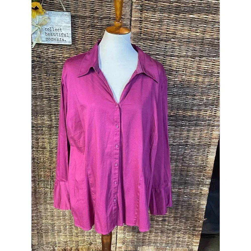 Lane Bryant Magenta Button Down Blouse 26/28